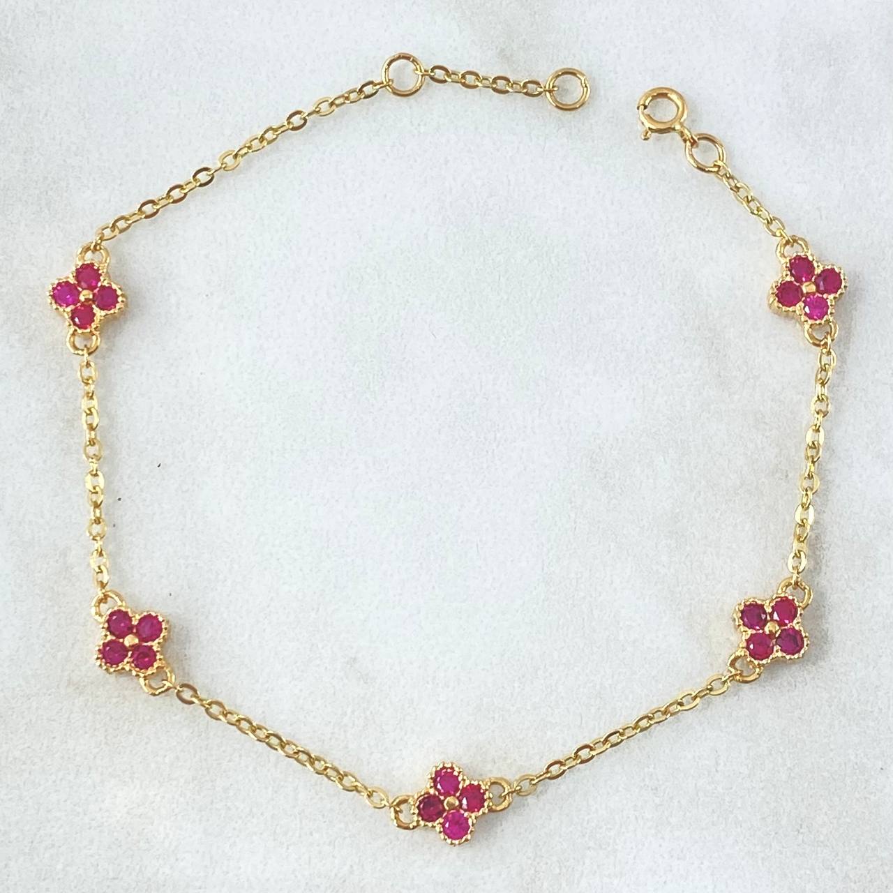 Pulso Aro Seguido Flor 3gr / 16.5cm-18cm / 1.5mm Graduable Borde Texturizado Circones Fucsia Oro Amarillo 18K *
