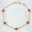 Classic Link Bracelet Flower 3.05gr / 17cm-19cm / 1.4mm Fuchsia Zircons 5 Units Yellow Gold 18K