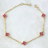 Classic Link Bracelet Flower 3.05gr / 17cm-19cm / 1.4mm Fuchsia Zircons 5 Units Yellow Gold 18K