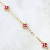 Pulso Aro Seguido Flor 3gr / 16.5cm-18cm / 1.5mm Graduable Borde Texturizado Circones Fucsia Oro Amarillo 18K *