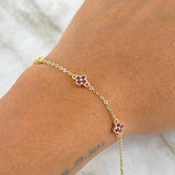 Pulso Aro Seguido Flor 3gr / 16.5cm-18cm / 1.5mm Graduable Borde Texturizado Circones Fucsia Oro Amarillo 18K *