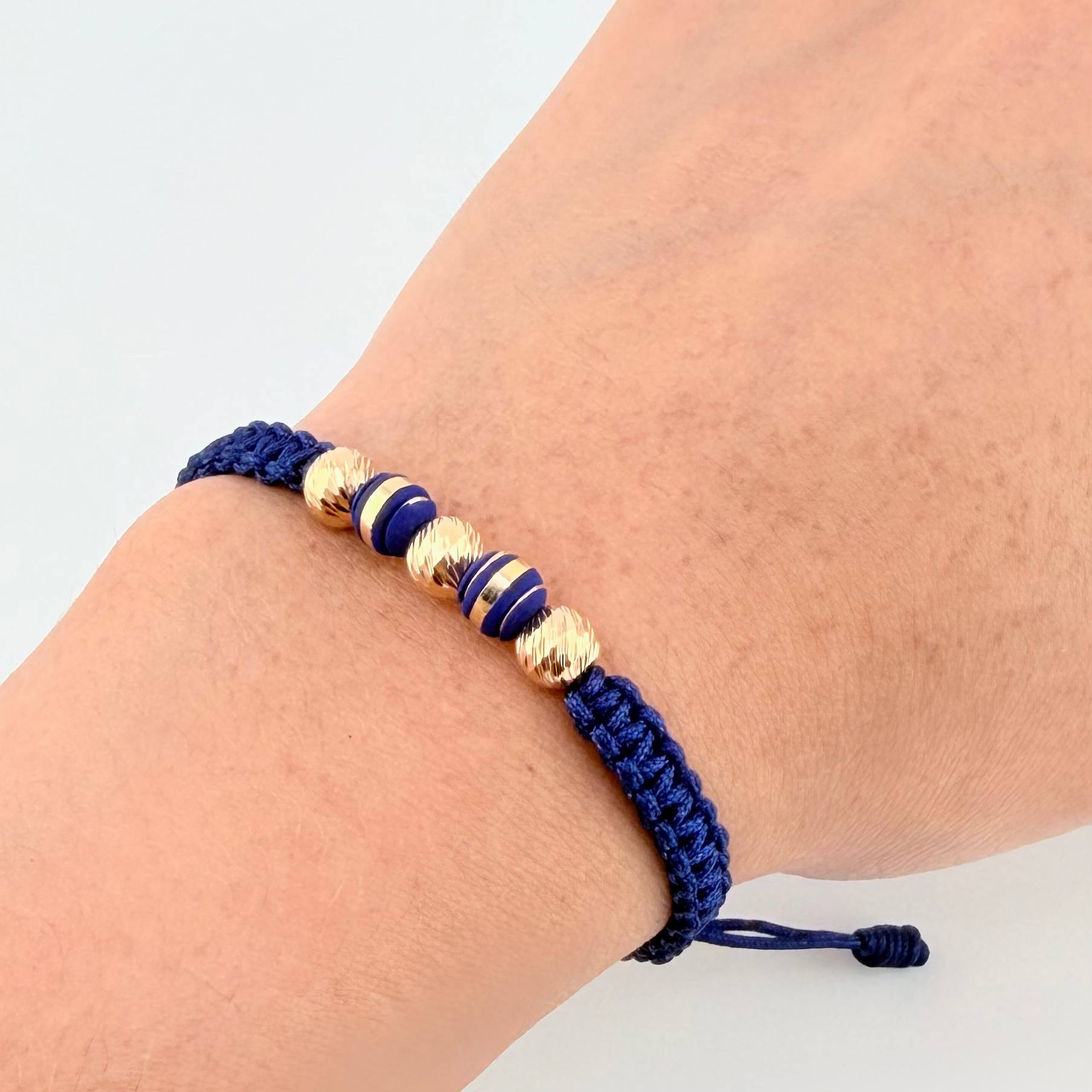 Pulsera Tejida Azul Rey 2 Neoros / 3 Und 6Mm Diamantados Oro Amarillo 18K