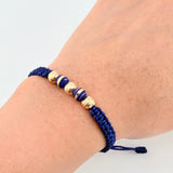 Pulsera Tejida Azul Rey 2 Neoros / 3 Und 6Mm Diamantados Oro Amarillo 18K