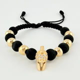Black Woven Bracelet Spartan Helmet / 6 And 7Mm Plain Yellow Gold 18K