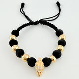 Black Woven Bracelet Spartan Helmet / 6 And 7Mm Plain Yellow Gold 18K