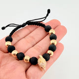 Black Woven Bracelet Spartan Helmet / 6 And 7Mm Plain Yellow Gold 18K