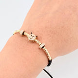 Pulsera Tejida Negra Diablito Con Bolas De Fuego / 20 Und 3Mm Diamantadas Oro Amarillo 18K