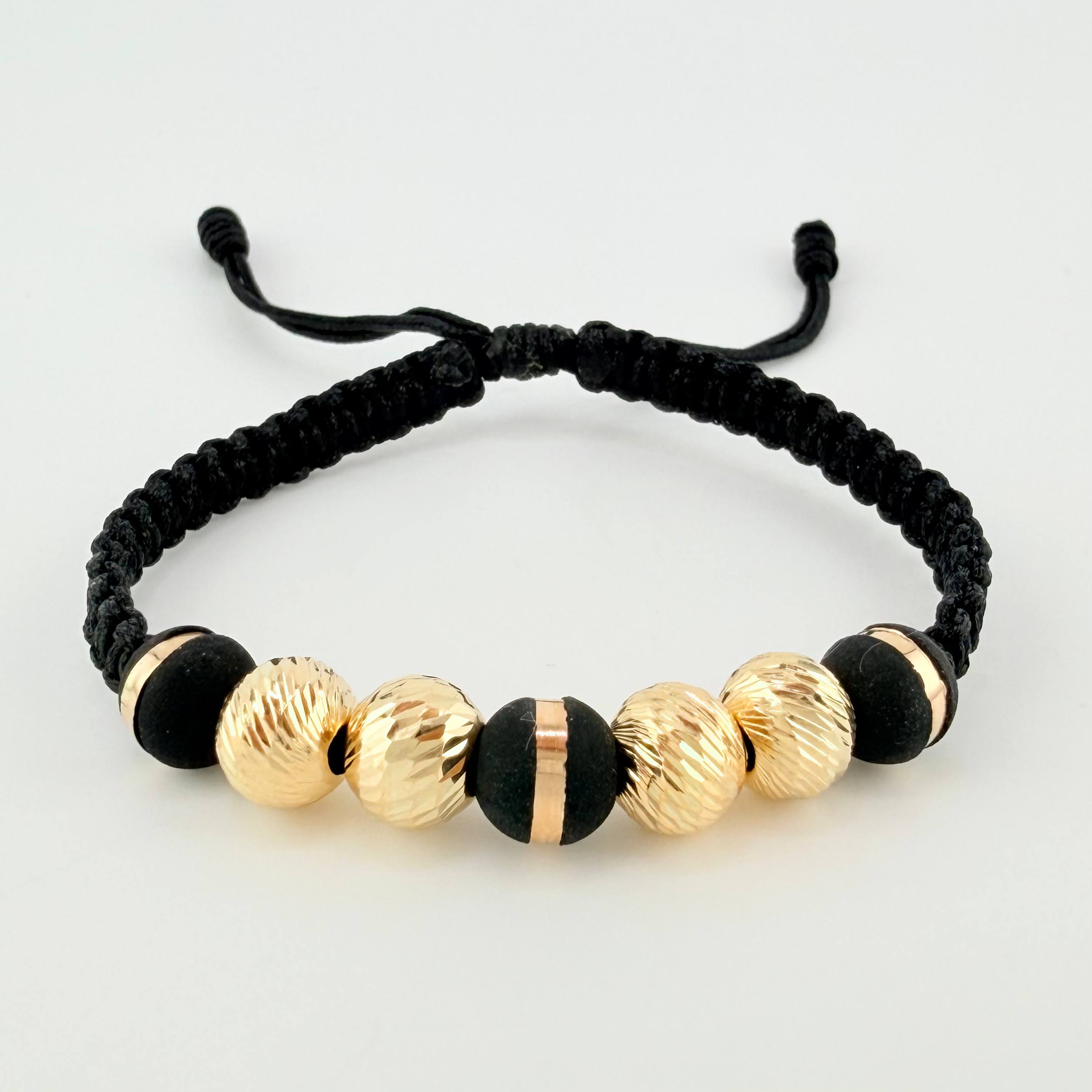 Black Woven Bracelet 3 Neoros 8Mm / 4 8Mm Diamond Cut Yellow Gold 18K