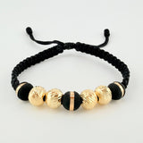 Black Woven Bracelet 3 Neoros 8Mm / 4 8Mm Diamond Cut Yellow Gold 18K