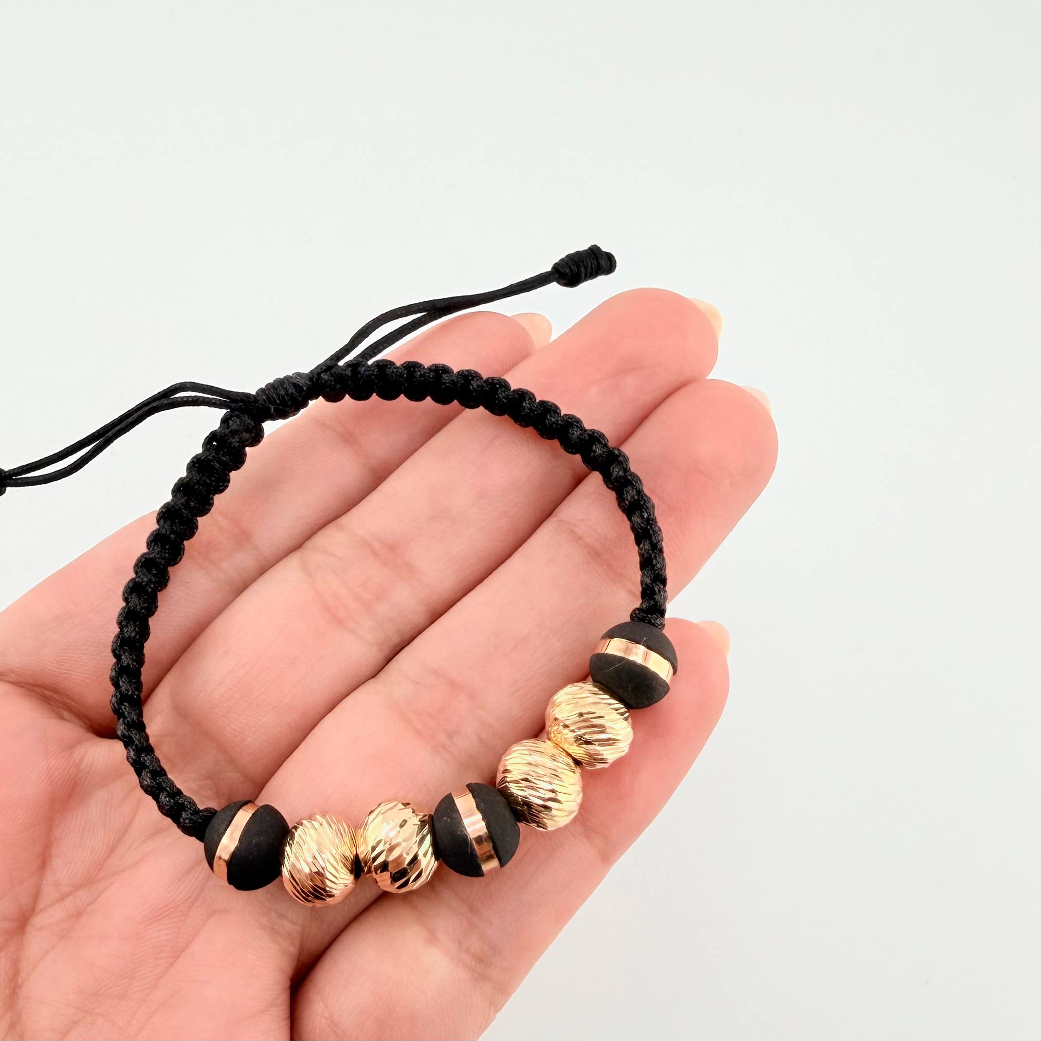 Black Woven Bracelet 3 Neoros 8Mm / 4 8Mm Diamond Cut Yellow Gold 18K