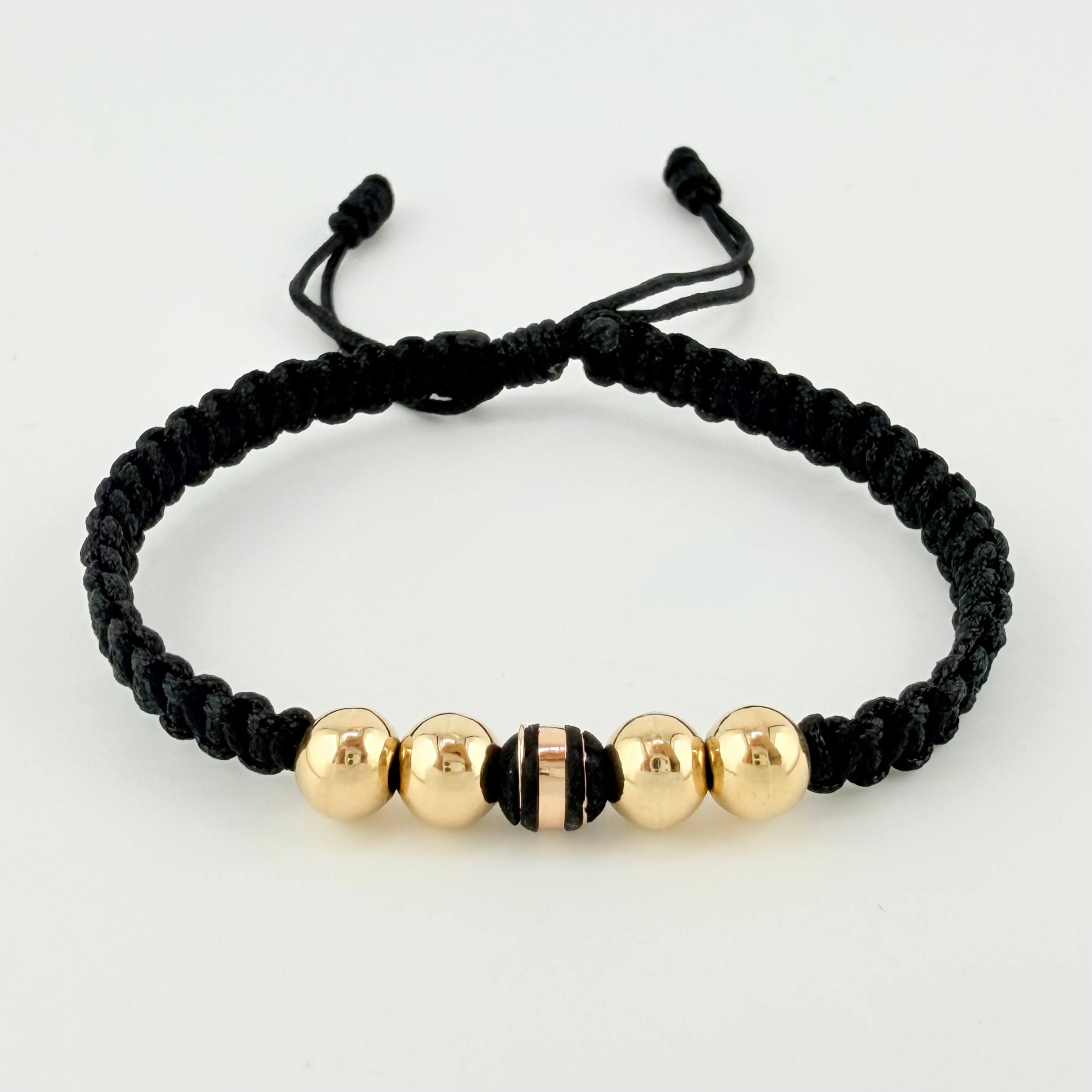 Neoro Black Woven Bracelet / 4 Units 6Mm Plain Yellow Gold 18K