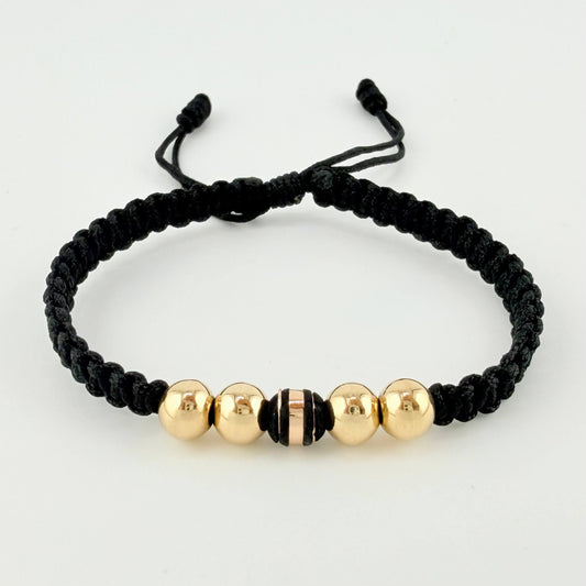 Pulsera Tejida Negra Neoro / 4 Und 6Mm Lisas Oro Amarillo 18K