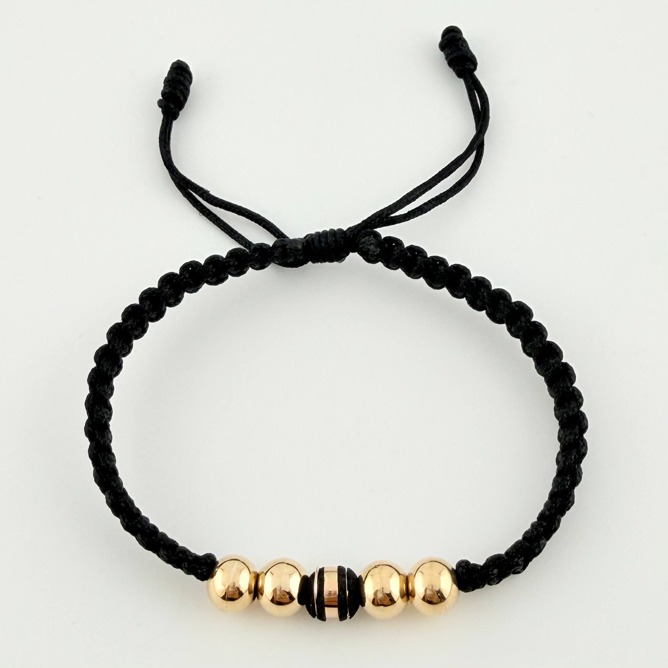 Pulsera Tejida Negra 1 Neoro / 2 Und 6Mm Diamantadas 2 Und 63Mm Lisas Oro Amarillo 18K