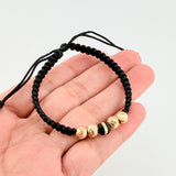 Pulsera Tejida Negra 1 Neoro / 2 Und 6Mm Diamantadas 2 Und 63Mm Lisas Oro Amarillo 18K