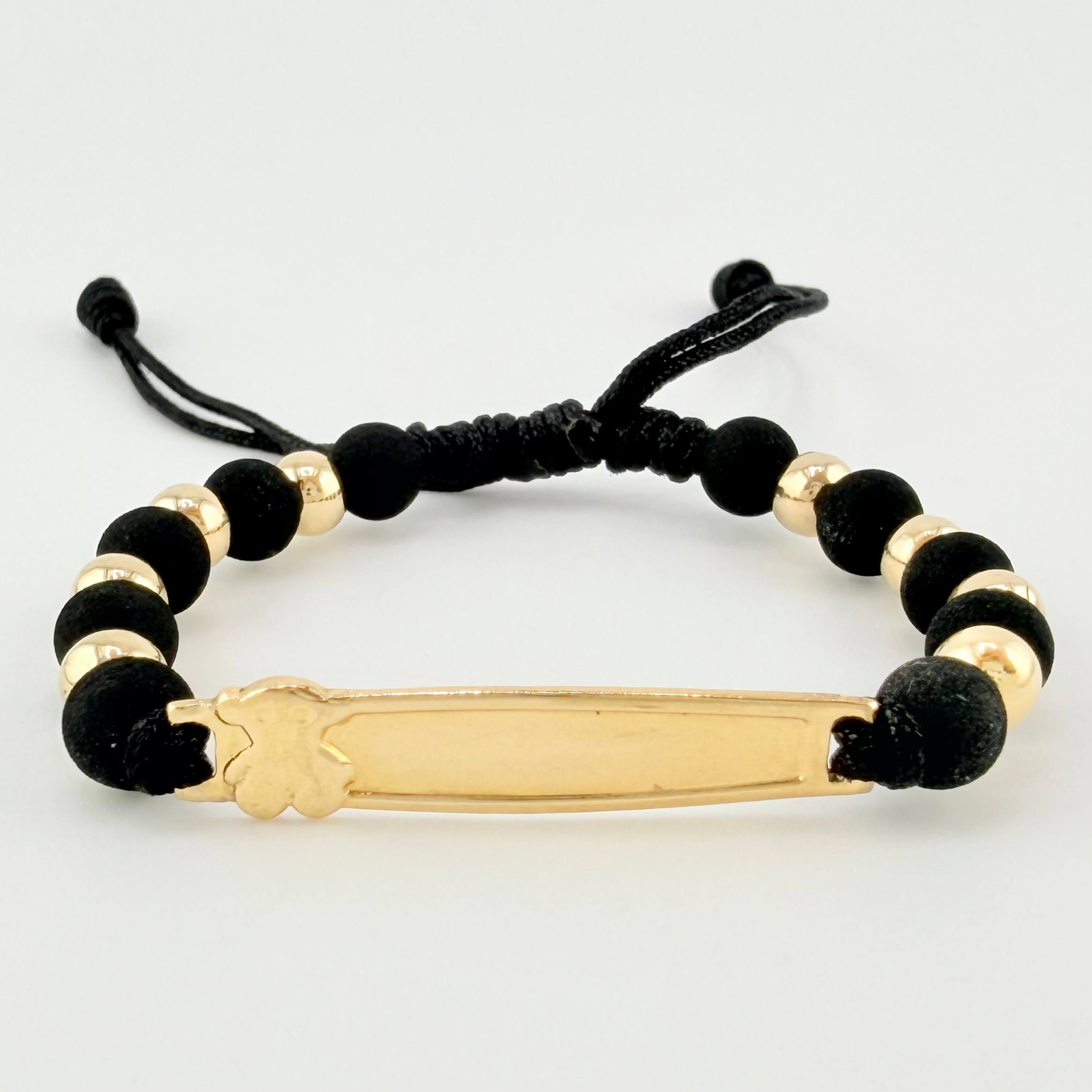Black Woven Bracelet Bear Plate / 4 Units 5Mm Plain Yellow Gold 18K