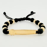 Black Woven Bracelet Bear Plate / 4 Units 5Mm Plain Yellow Gold 18K