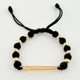 Black Woven Bracelet Bear Plate / 4 Units 5Mm Plain Yellow Gold 18K