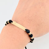 Black Woven Bracelet Bear Plate / 4 Units 5Mm Plain Yellow Gold 18K