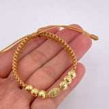 Woven Bracelet Brown Miraculous Virgin / 3 Units 6Mm Diamond Cut Yellow Gold 18K