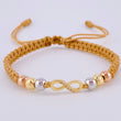 Pulsera Tejida Cafe Herraje Infinito 4 Und 5Mm Lisas / 2 Und 5Mm Diamantadas Tres Oros 18K