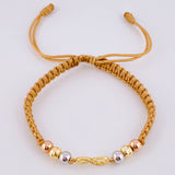 Pulsera Tejida Cafe Herraje Infinito 4 Und 5Mm Lisas / 2 Und 5Mm Diamantadas Tres Oros 18K