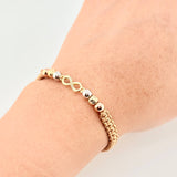 Pulsera Tejida Cafe Herraje Infinito 4 Und 5Mm Lisas / 2 Und 5Mm Diamantadas Tres Oros 18K