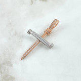 Dije Cruz Clavo 3.9gr / 5cm / Circones Blancos Dos Oros Blanco Rosa 18K