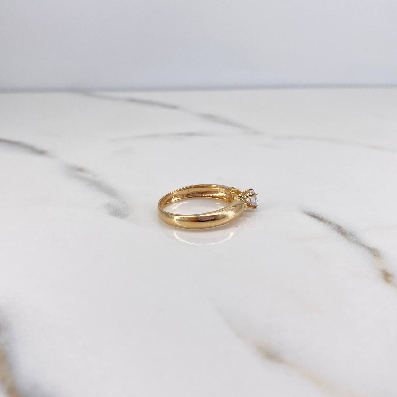 Ring Solitaire 2.45gr / T5 3/4 / White Green Zircons Yellow Gold 18K &