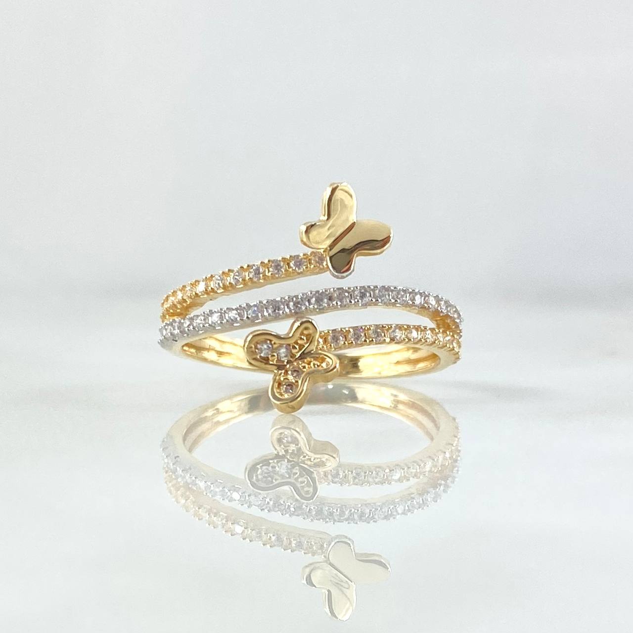Butterfly Dance Ring 2.3gr / Size 6 1/2 / White Zircons 18K Yellow Gold