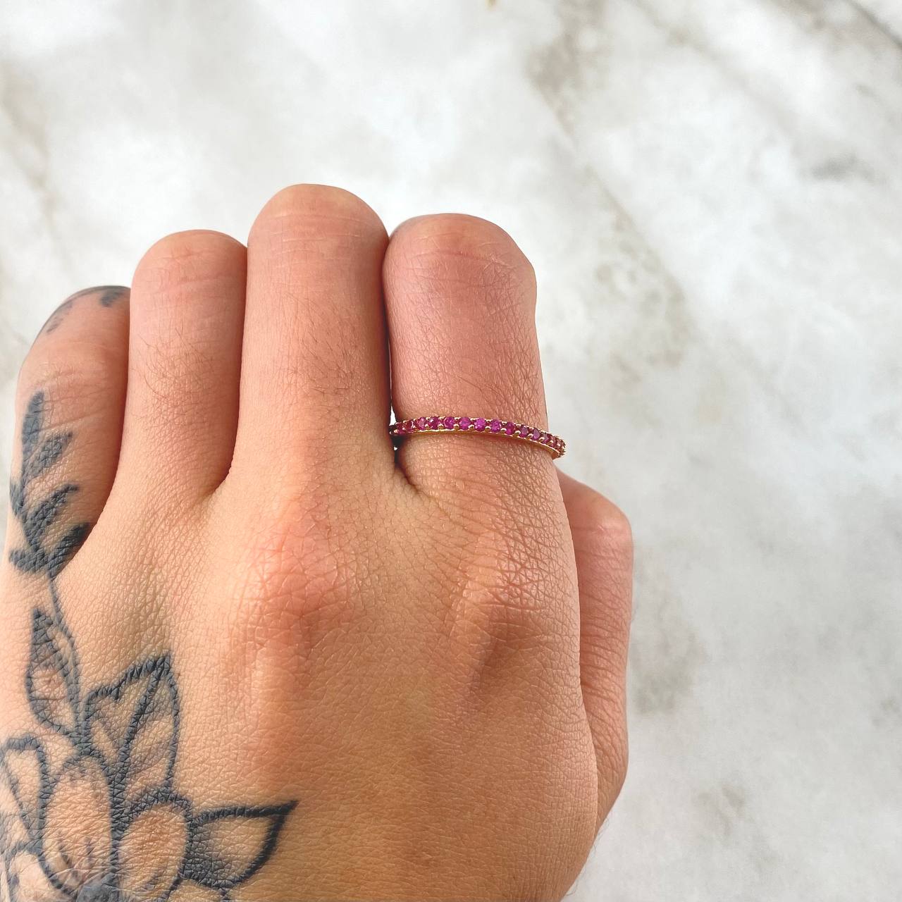 Petit Churumbela Ring 1.5gr / Size 6 1/2 / Fuchsia Zircons 18K Yellow Gold