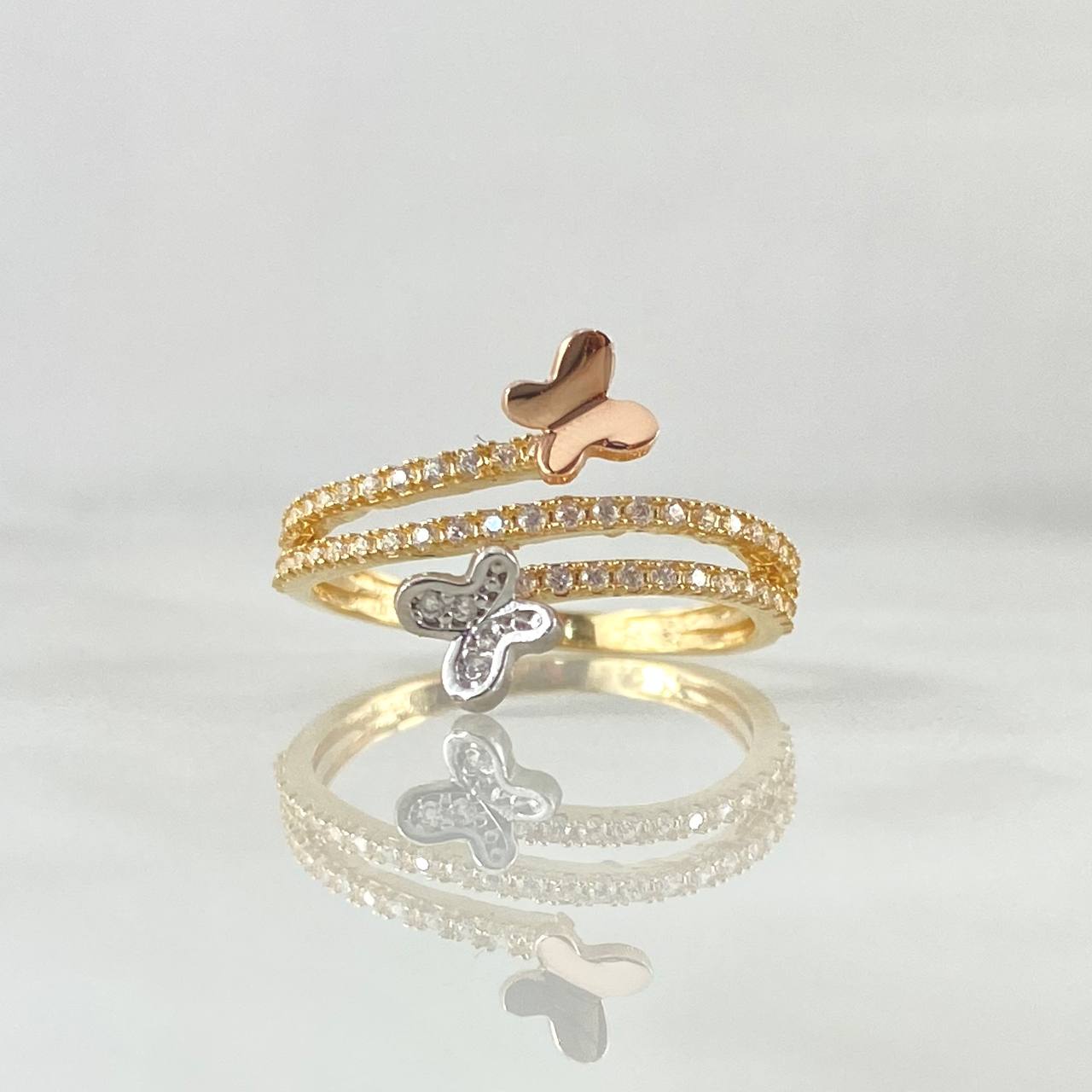 Anillo Baile de Mariposas 2.35gr / T7 / Circones Blancos Tres Oros 18K