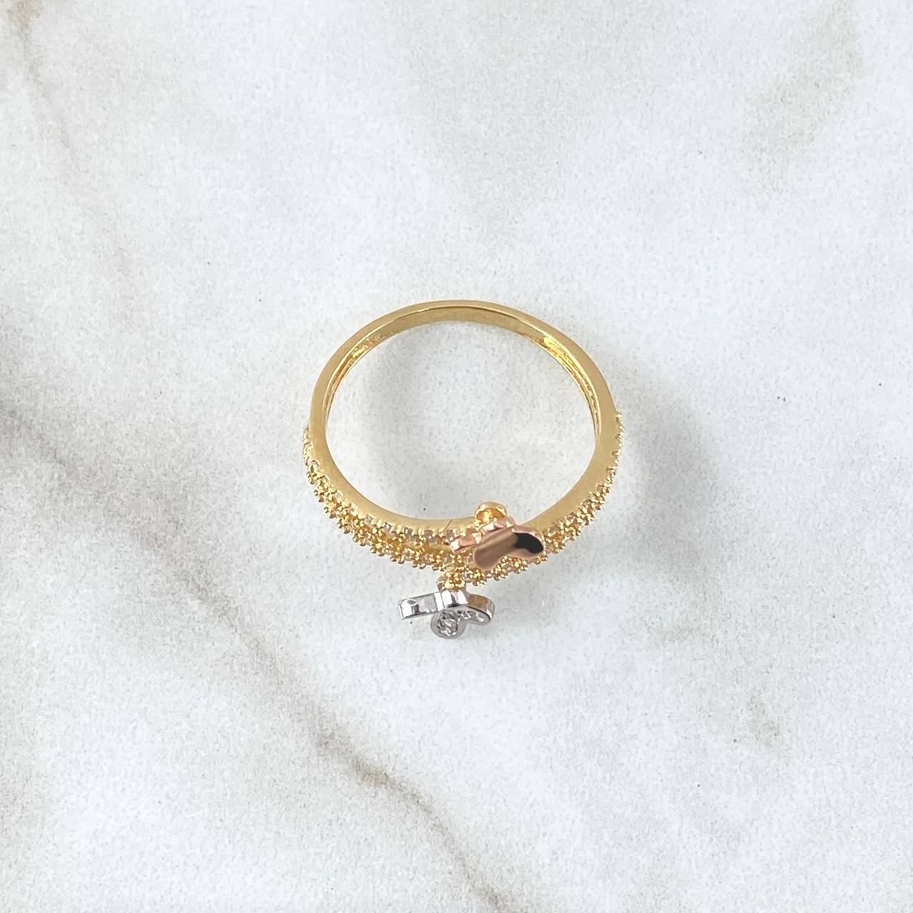 Anillo Baile de Mariposas 2.35gr / T7 / Circones Blancos Tres Oros 18K