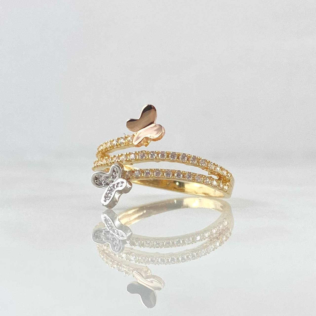 Anillo Baile de Mariposas 2.35gr / T7 / Circones Blancos Tres Oros 18K