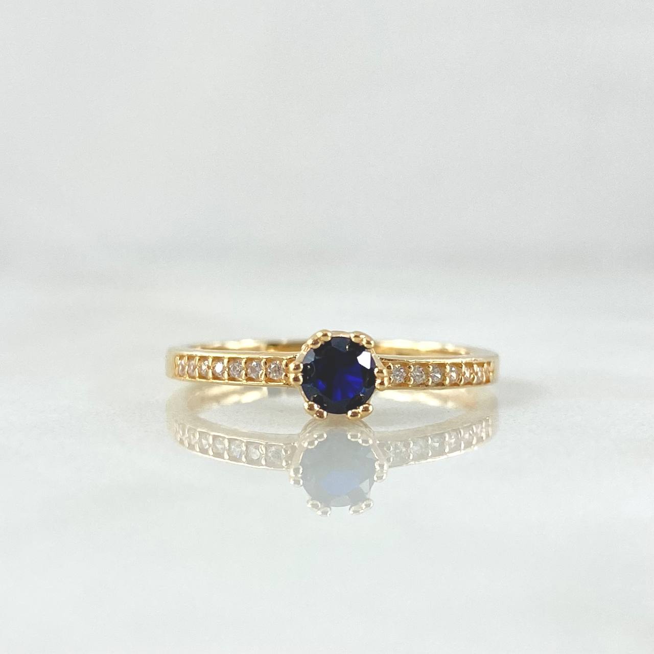 Anillo Solitario Coronado 2gr / T6 3/4 / Circones Blancos Azul Rey Oro Amarillo 18K