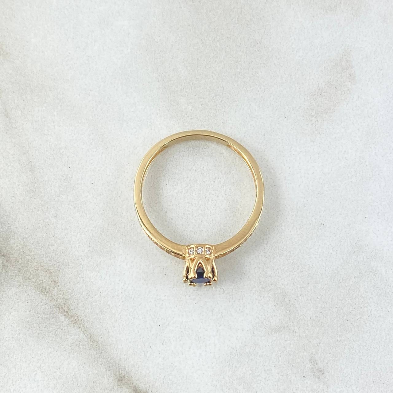 Anillo Solitario Coronado 2gr / T6 3/4 / Circones Blancos Azul Rey Oro Amarillo 18K