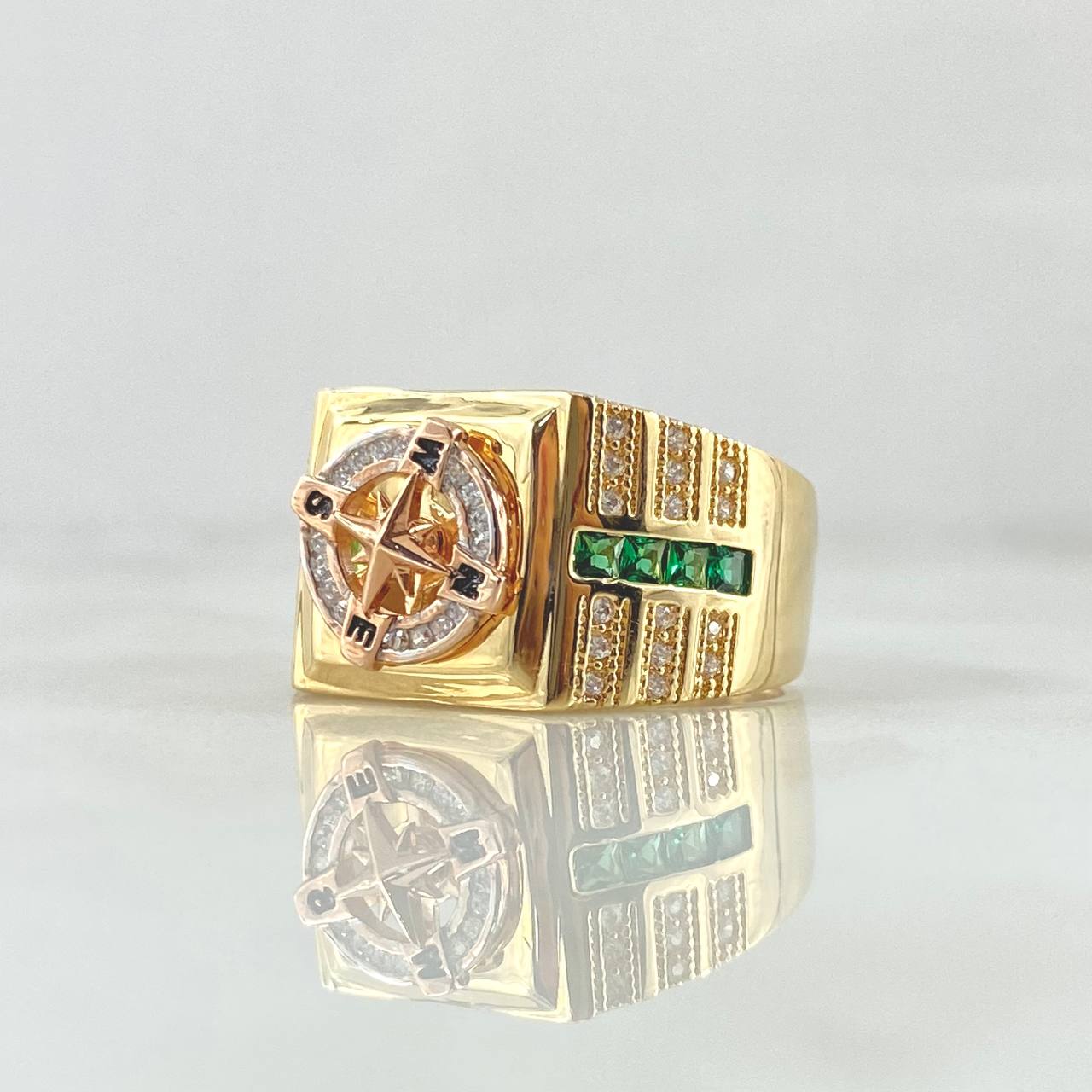 Anillo Brujula Movil 8.9gr / T10 / Circones Blancos Verdes Dos Oros Amarillo Rosa 18K