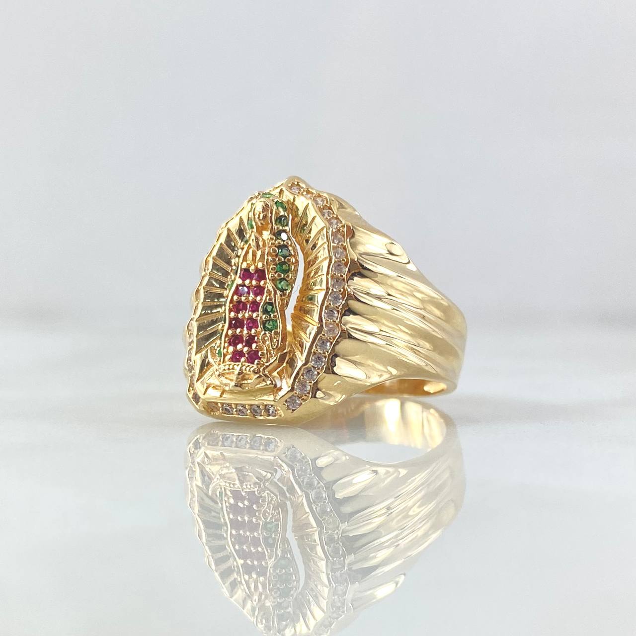 Anillo Virgen Guadalupe 7.55gr / T9 / Circones Blancos Verdes Fucsia Oro Amarillo 18K