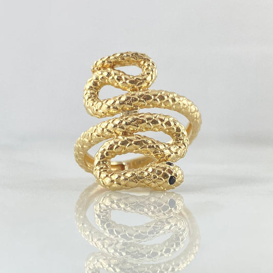 Snake Ring 5.55gr / Size 6 1/2 / Textured Black Zircons 18K Yellow Gold