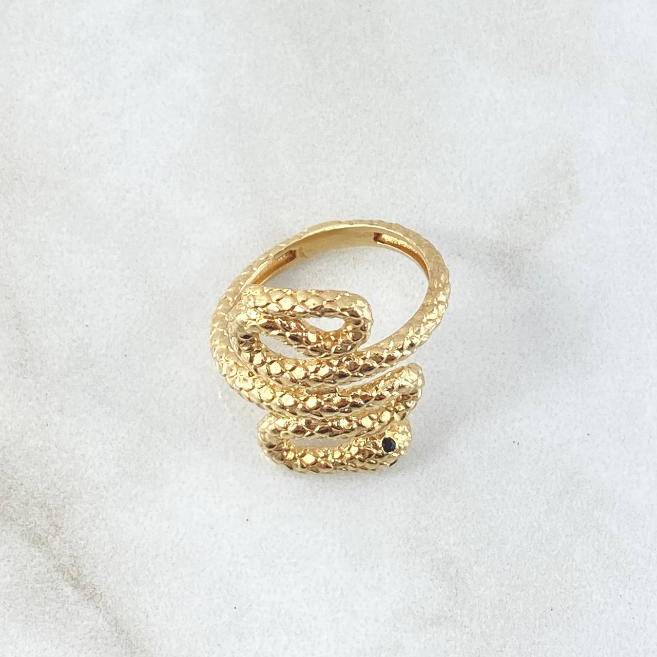Anillo Serpiente 5.55gr / T7 / Texturizado Circones Negros Oro Amarillo 18K *