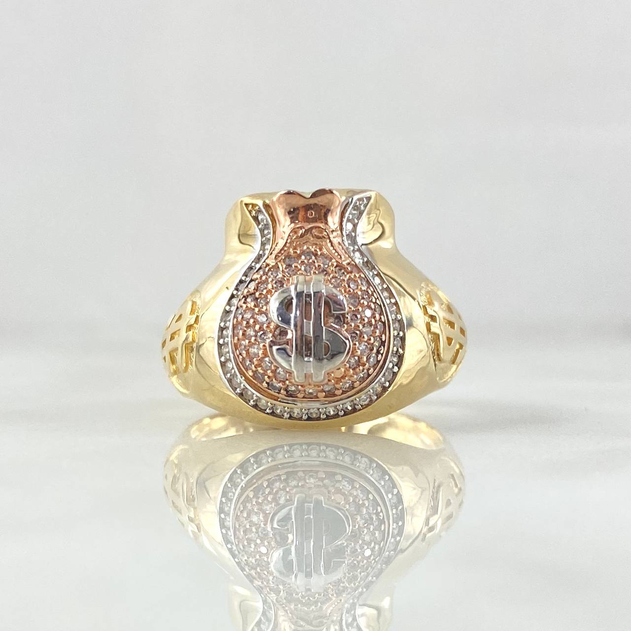 Anillo Bolsa de Dinero 8.65gr / T10 / Circones Blancos Tres Oros 18K