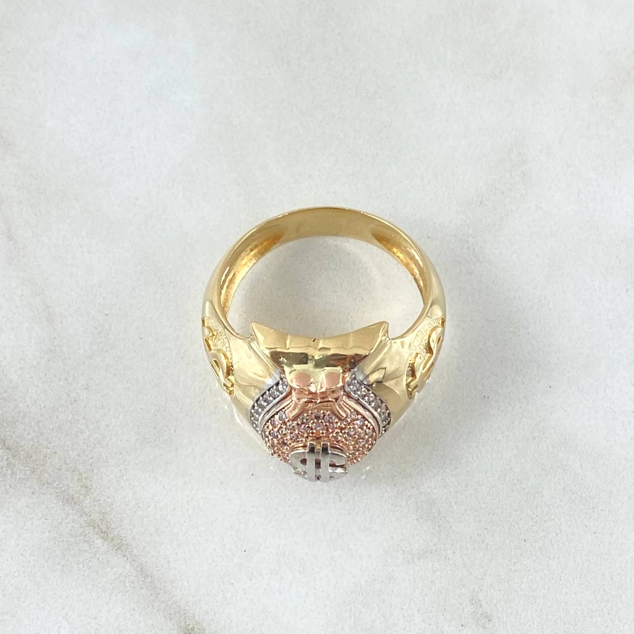 Anillo Bolsa de Dinero 8.65gr / T10 / Circones Blancos Tres Oros 18K