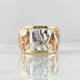 Trio Elephant Ring 9.15gr / Size 7 1/2 / White and Green Zircons Three 18K Golds