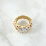 Trio Elephant Ring 9.15gr / Size 7 1/2 / White and Green Zircons Three 18K Golds