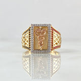 Anillo Vara de Esculapio 8gr / T10 1/2 / Circones Blancos Negros Fucsia Tres Oros 18K
