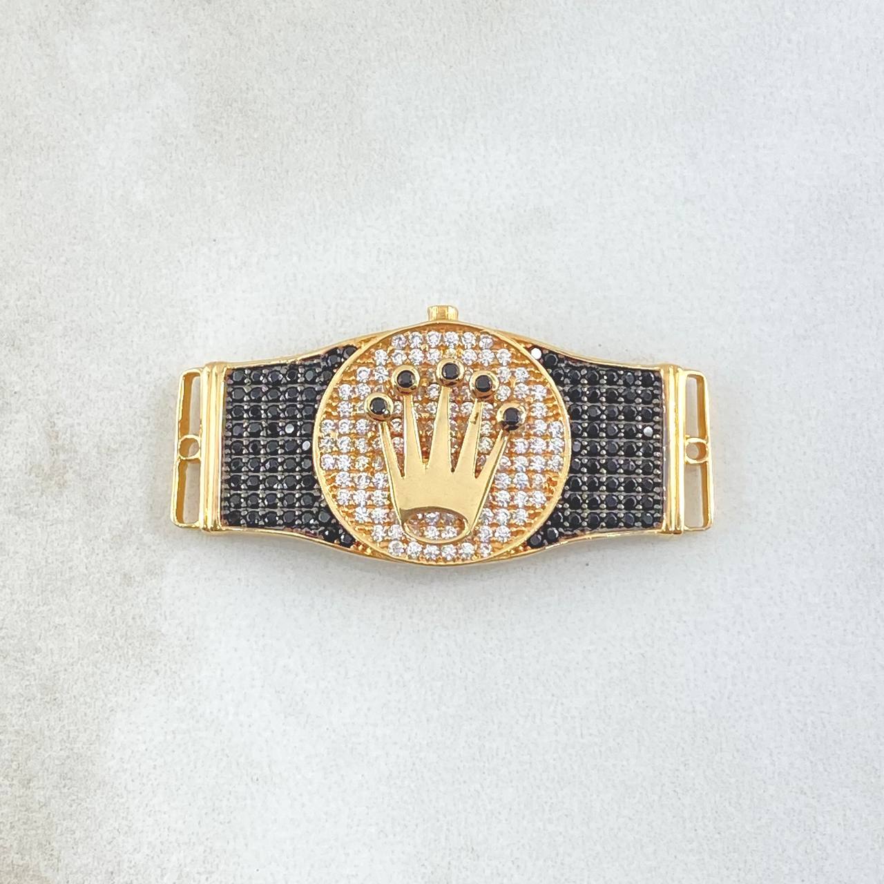 Charm Crown 7.2gr / 1.5in / Black White Zircons 18K Yellow Gold