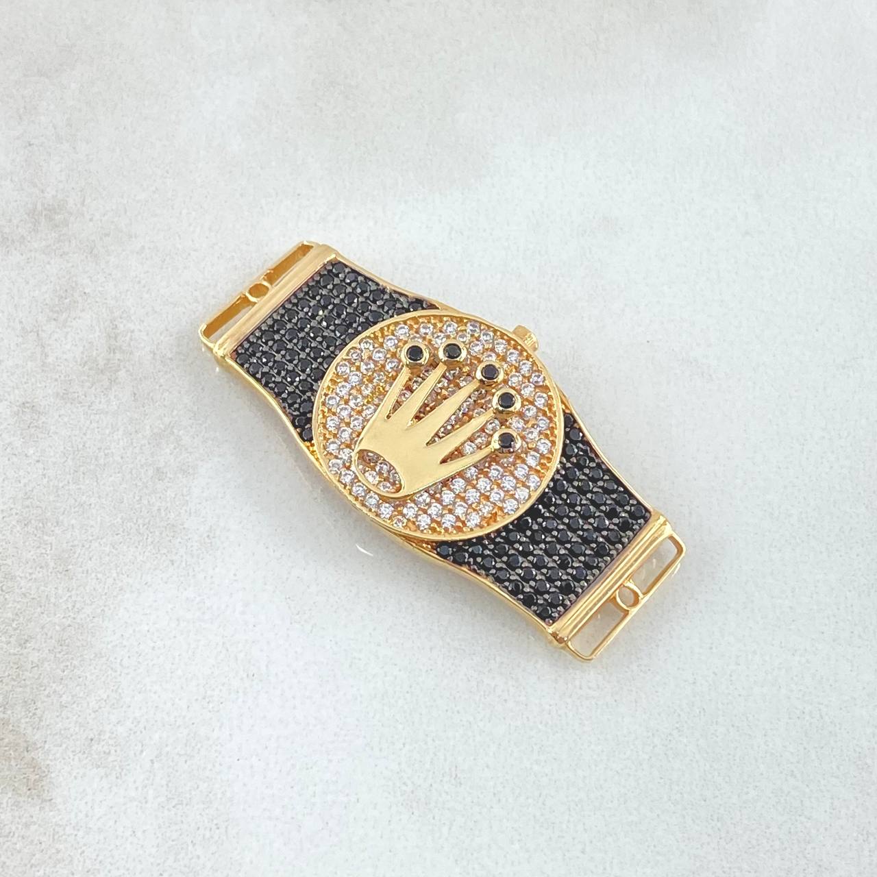 Charm Crown 7.2gr / 1.5in / Black White Zircons 18K Yellow Gold