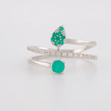 Anillo Tres Lineas Esmeraldas 0,33 Pts 2.65 g / T9 Plata 925