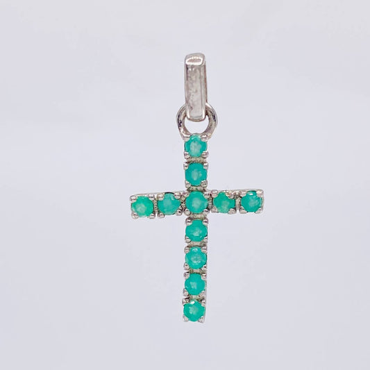 Pendant Cross Emeralds 0.4 Pts 1.4 g / 1 in Silver 925