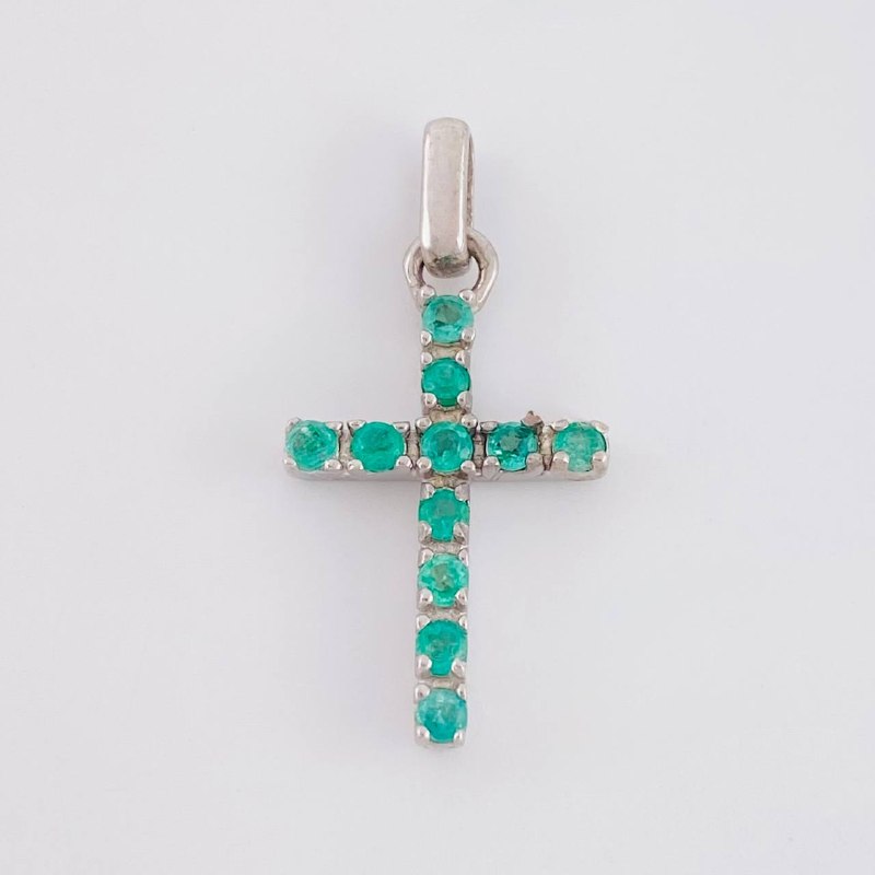 Pendant Dense Cross Emeralds 0.4 Pts 1.35 g / 1 in Silver 925