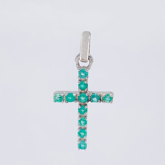 Pendant Dense Cross Emeralds 0.4 Pts 1.35 g / 1 in Silver 925